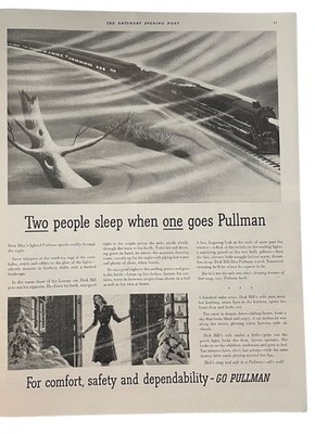 Pullman Train Travel Vintage Print Ad 1942 Winter Scene Railroad Memorabilia u