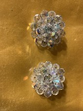Vintage Lois Ann Clip On Earrings 1950's Glass Aurora Borealis Faceted Crystal