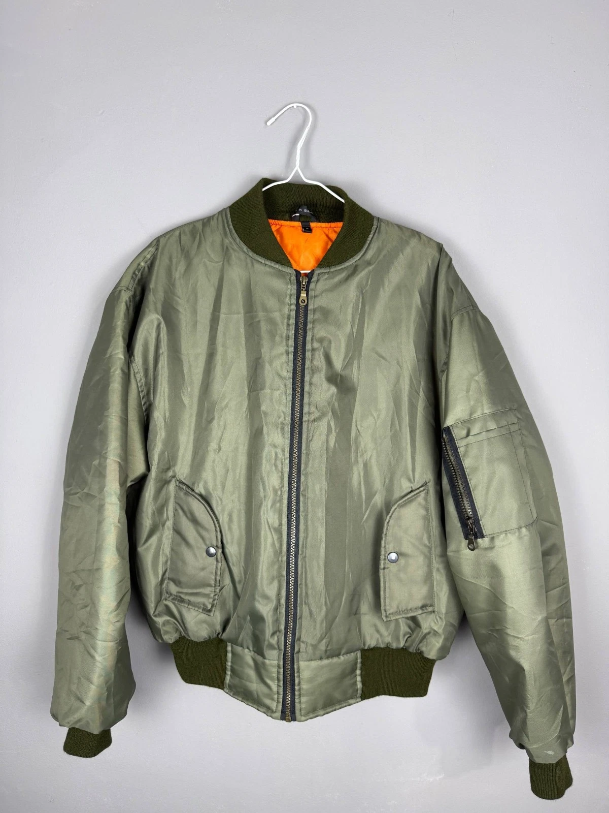 Vintage MA-1 Bomber Jacket Khaki Orange Lined Made in England Size M