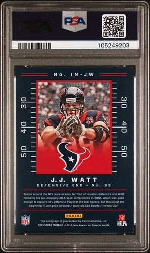 J.J. Watt 2013 Panini NFL Score "Iscrizioni" Autografo - PSA/DNA 8 con 10 Auto - Foto 2 di 2