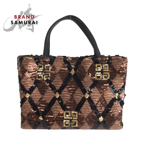 GIVENCHY Brown Black Silver Hardware Sequin Handbag Mini Tote Bag Ladies 602258