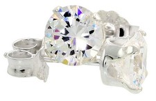 Sterling Silver Clear CZ Stud Earrings Round Brilliant Cut Fine 925 Nickel Free