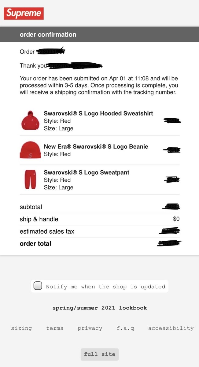 Swarovski Supreme Logo Sweatpants Size L (ORDER CONFIRMED Swarovski Supreme Logo Sweatpants Size L (ORDER CONFIRMED