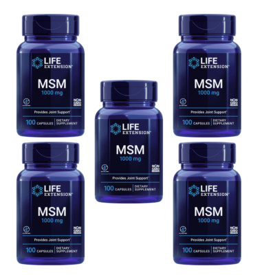 5 PACK Life Extension MSM 1000 mg for Joint Knee Muscle Health Support 100 Caps