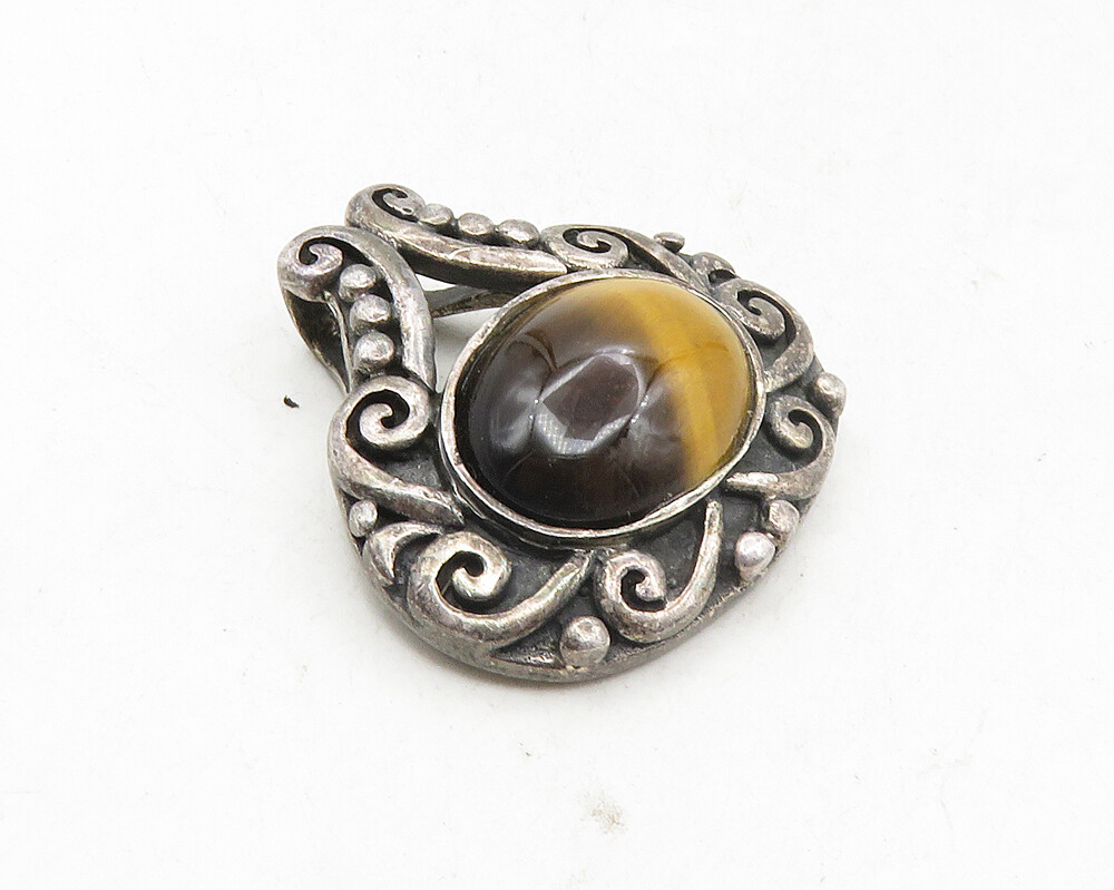 CFJ 925 Sterling Silver Vintage Cabochon Cut Tiger's Eye Swirl