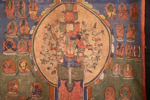 Ein Antiker Thangka, Avalokiteshvara, Pigment auf Stoff, Tibet 19. Jh. G. Lenser - Bild 5 von 12