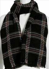 $48 Cejon Women's, Large Woven Shawl Plaid Blanket Wrap Scarf, OS, Black