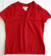 Talbots Petites women's pullover top size P red V neck raglan short sleeve
