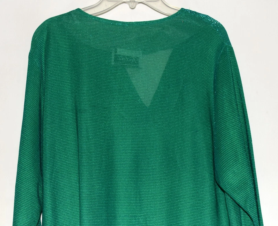 Vintage 70s Teddi of California Green Sparkle Side Tie Disco Top Size 14 USA - Image 4 of 4