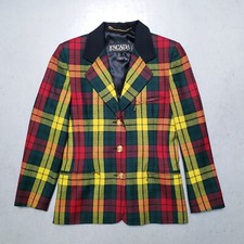 New Vtg 90s Escada Wool Tartan Plaid Jacket Party Sz 38 Yellow Red Bnwt $$$ Rare