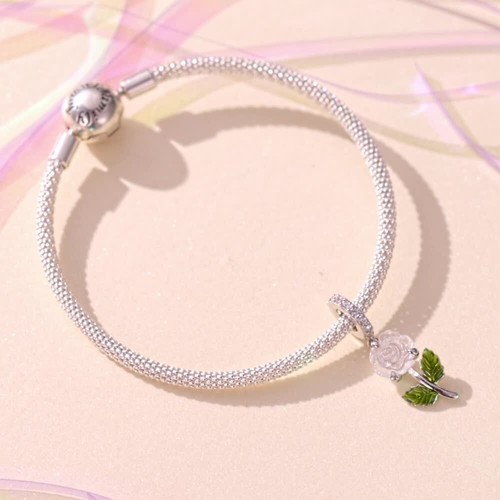 Voroco Women 925 Sterling Silver Rose Hanging Bead Charm Jewelry Fit Bracelets - Video 1 of 1