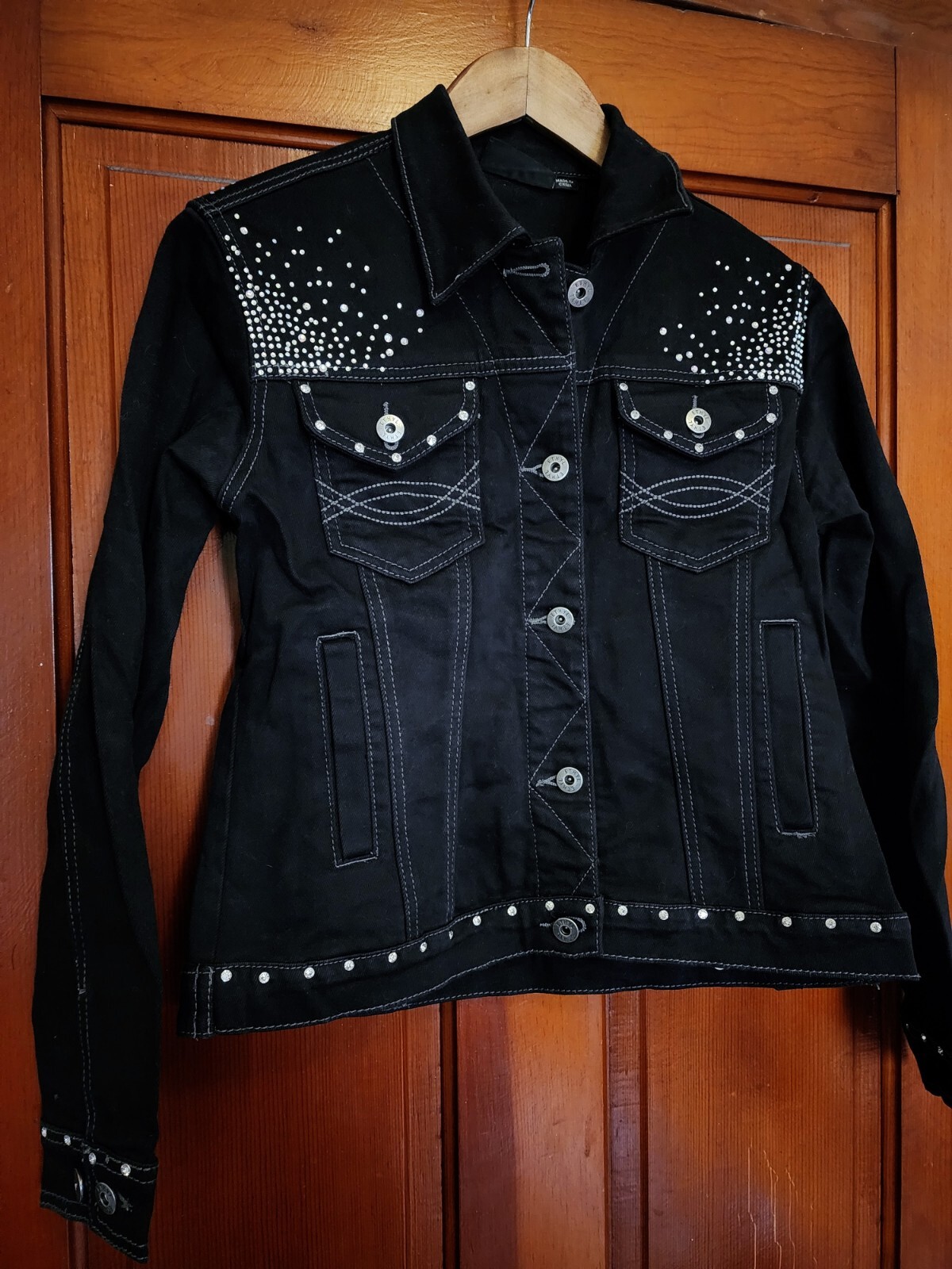 Black Denim Jean Jacket With Rhinestones, Ethyl Vintage Denim Size