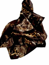 Adrienne Landau Studio 100% Silk Scarf Brown Abstract Animal Print 11 x 52 NWOT
