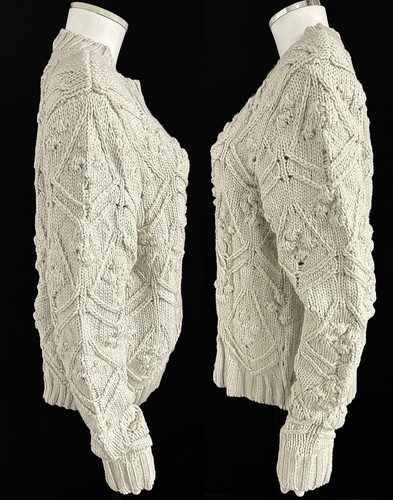 ZARA WOOL BLEND SAND CHUNKY OPEN CABLE-KNIT SWEATER JUMPER WITH POMPOMS RIB TRIM - 第 20/22 張圖片