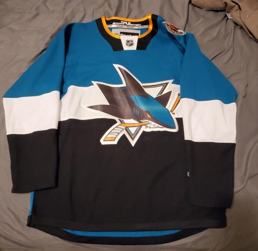 Small Mens San Jose Sharks Jersey teal white black Stadium Series men s  shark