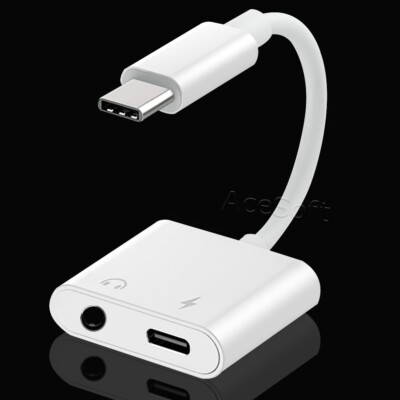 2in1 Type-C to 3.5mm Headphone Jack Adapter AUX DAC Cable f Huawei P20 Pro Phone