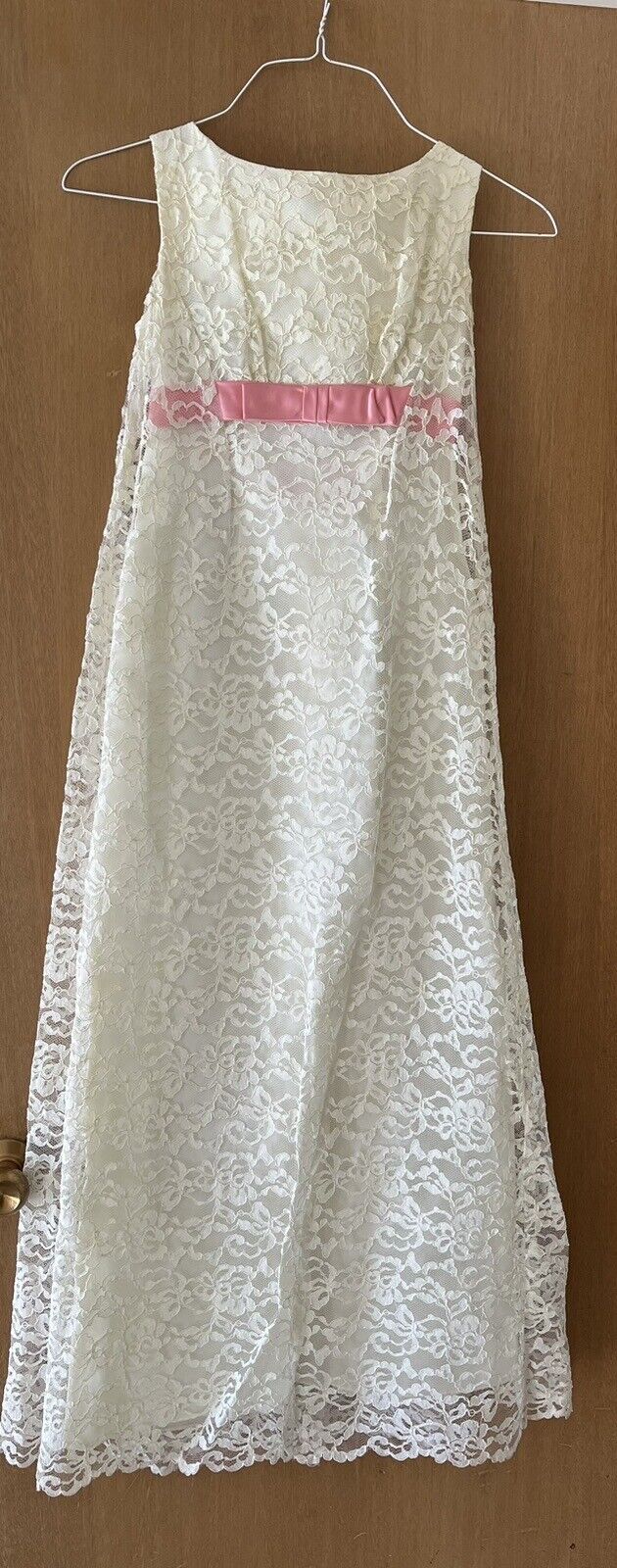 Vintage 60s 70s Empire Waist Wedding Dress Ivory … - image 1