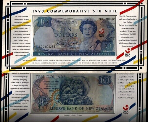 Neuseeland 10 Dollar P-176 1990 Queen UNC Commemorative CCC Low Serial # FOLDER