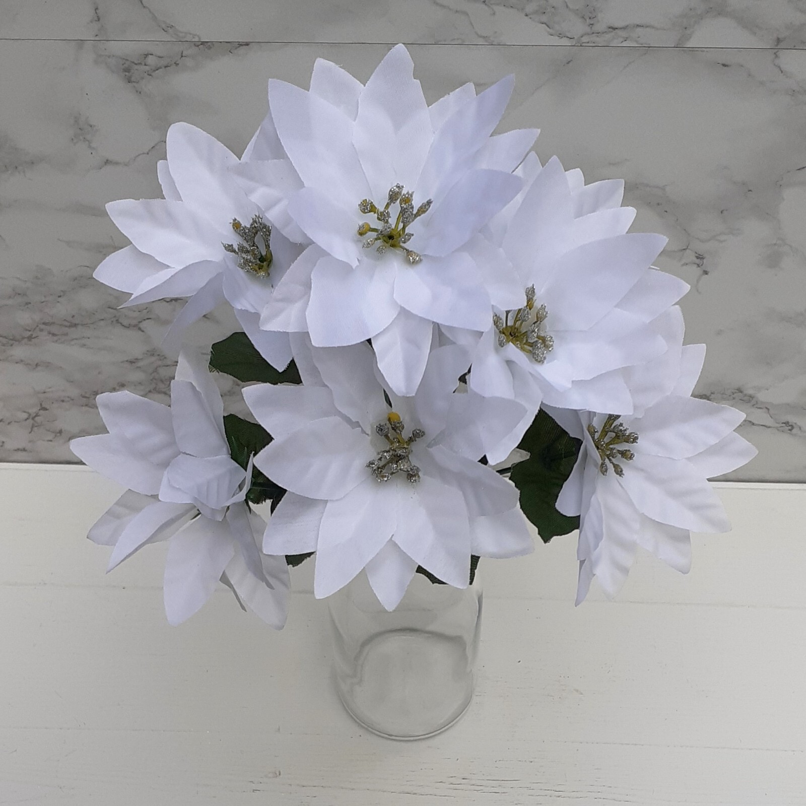 ARTIFICIAL SILK FLOWERS CHRISTMAS POINSETTIA BUNCH WHITE eBay