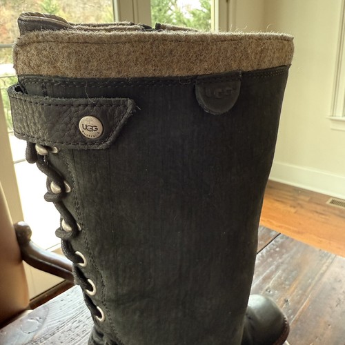 Ugg Australia Black Leather & Suede Smithfield Tall Boot-Women's Size 5.5 EUC - Picture 9 of 17