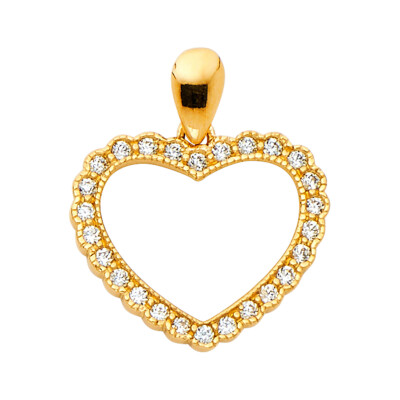 GOLD - 14K Gold offenes ausgefallenes Herz rund CZ Charm Anhänger für Halskette oder Kette