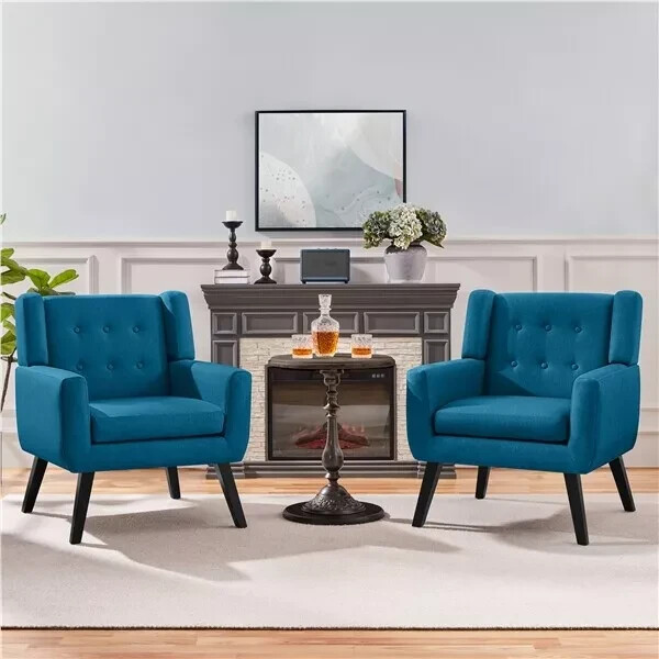 Button Tufted Armchair Accent Tub Chair Solid Wood Legs Bedroom living