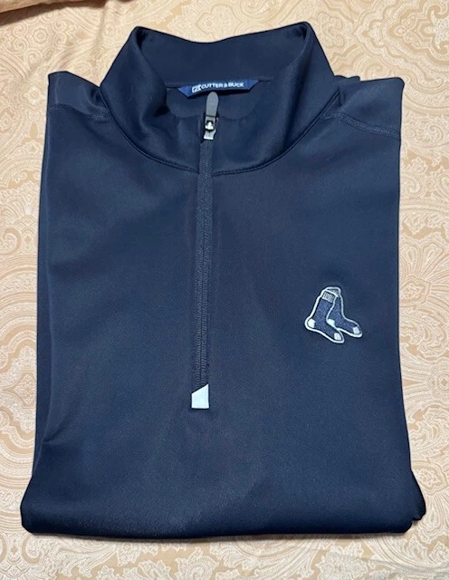 Red Sox XL - Cutter & Buck Navy Traverse Eco Tri-Blend DryTec Quarter-Zip Jacket - Imagem 2 de 4
