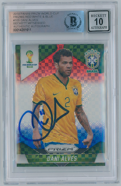 2014 Dani Alves Signed Panini Prizm Blue Red World Cup #105