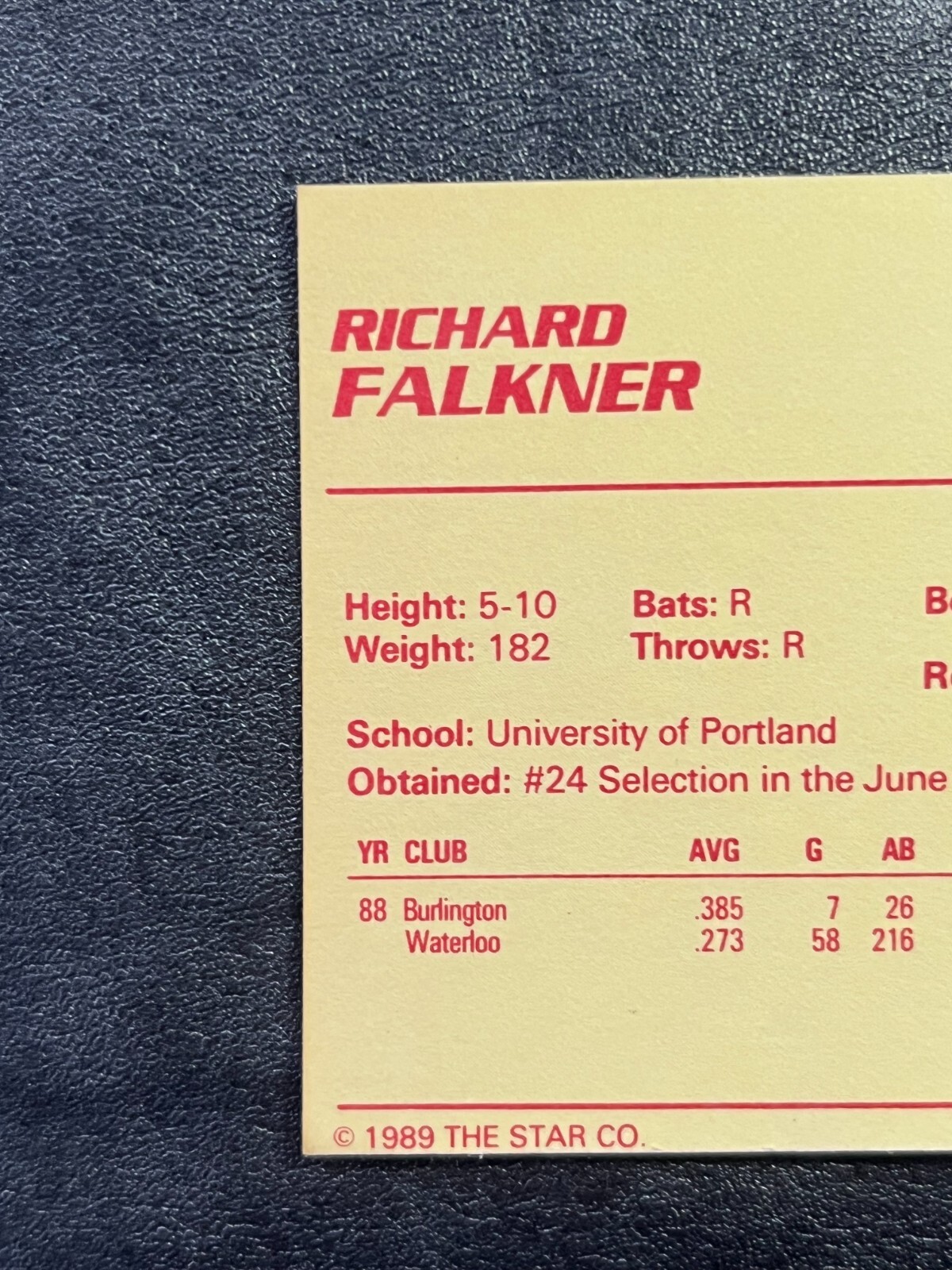 1989 Star Co Baseball Card 75 Richard Falkner Minor League Near Mint EBay