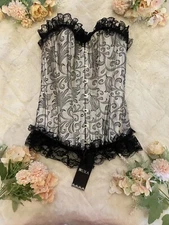 Muka Black and white corset top with lace up back Size S 