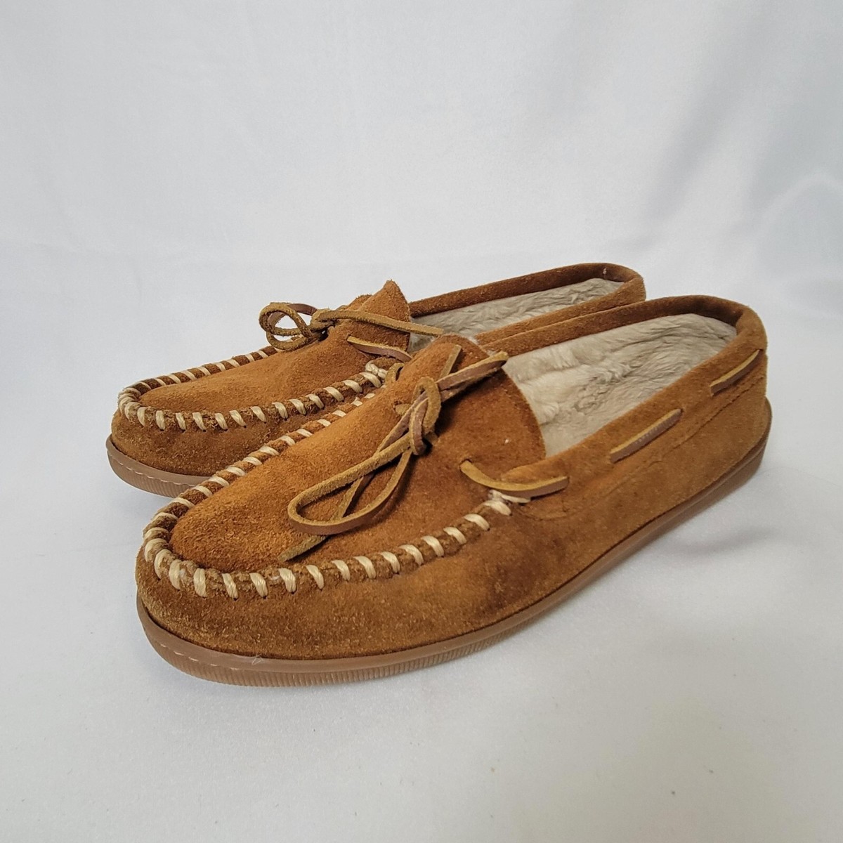 Minnetonka Moccasin Slippers Suede Leather Shoes Men Size Brown