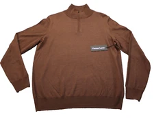 Christian Lacroix Mens Brown 100% ExtraFine Merino Wool 1/4 Zip Sweater  NWT  XL