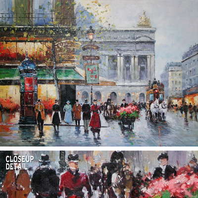 47W''x35H'' CAFÉ DE LA PAIX ANTOINE BLANCHARD-Style STRETCHED ORIGINAL OIL CANVAS