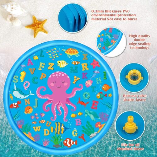 Lubibi Kids Splash Pad,67in Sprinkle Splash Water Pad For Alphabet Learning 3LNJ - Picture 5 of 8