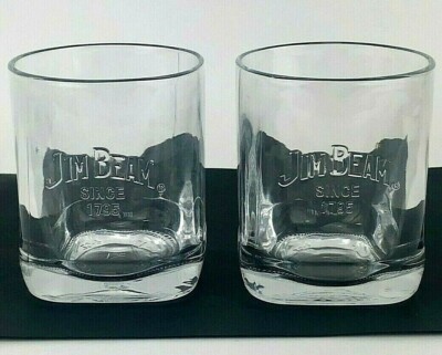 Set of 2 Jim Beam Since 1795 Double Old Fashion 12oz Square Base Whiskey Glasses