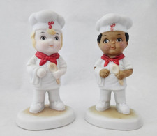 2 Campbell's Soup Kids Ceramic Figurines Boy Chef Holding Wooden Spoon 1993