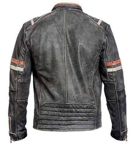 Chaqueta de Cuero Envejecido Negra para Motocicleta Cafe Racer para Hombre - Imagen 2 de 4