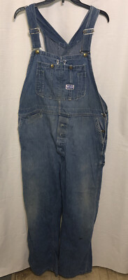 Vintage Big Smith Blue Denim Utility Work Overalls 44X30 Button