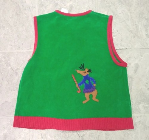 Vntg BellePointe Ugly Christmas Sweater Vest Womens Size M Or L Santa Reindeer - Picture 7 of 9