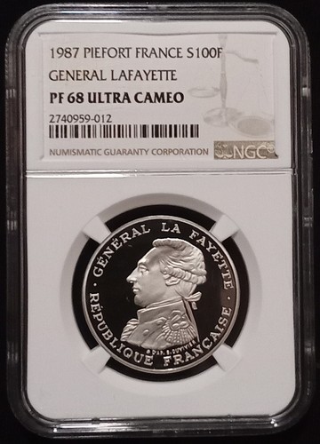 **SALE-RARE PROOF** 1987 Piefort France 100 Francs Gen. Lafayette - Silver