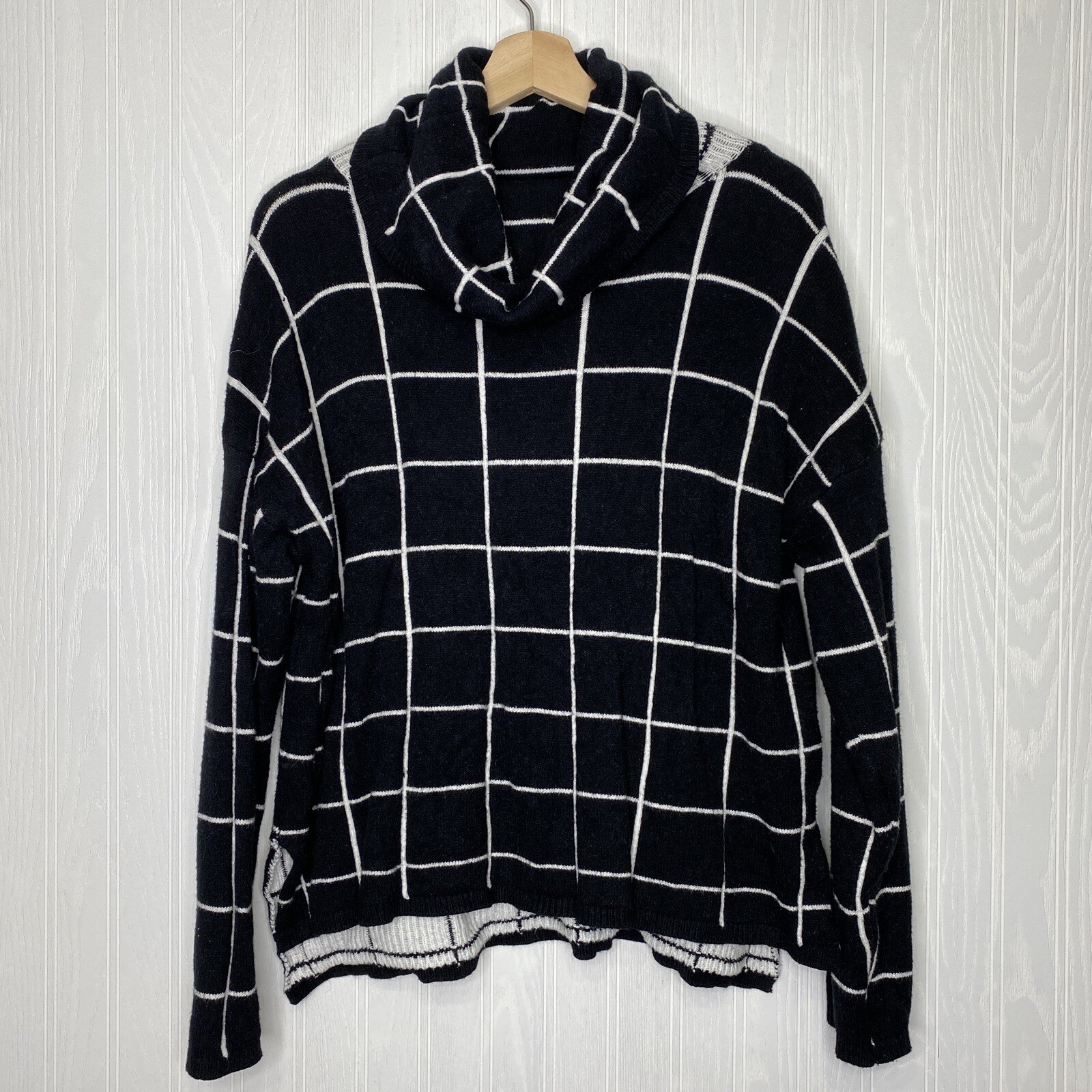 Black/White Windowpane Pullover Turtleneck Sweate… - image 1