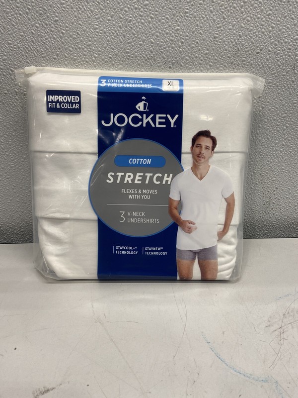 Jockey Mens 3 Pack V Neck Undershirts XL 46-48 White Cotton Stretch Breathable