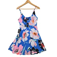 Express Blue Floral Mini Sun Dress Blue Floral Print XS New w/ Imperfection