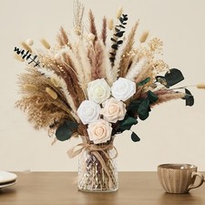 100pcs Artificial Flowers in Vase, Fake Flowers Arrangement with Vase, Dried ...