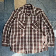 Vintage 80s Cotton Flannel Shirt Brown Maroon Faded Dakota XL USA Made