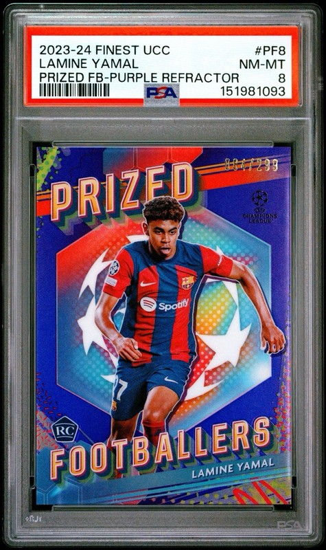 2023-24 Topps Finest UEFA Prized Footballers Lamine Yamal Purple # /299 PSA 8 RC