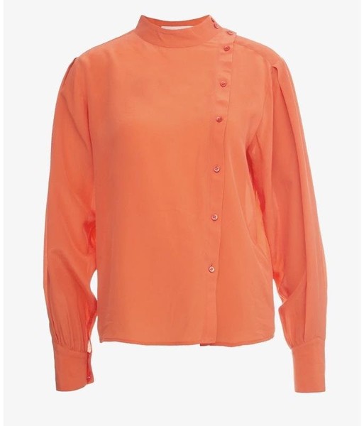 Women Closed Shirt Coral Silk L
