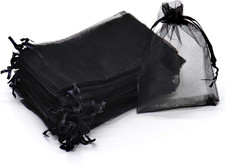 100Pcs Black Organza Bags 3X4 Inch, Small Mesh Jewelry Bags Drawstring Gift Bag
