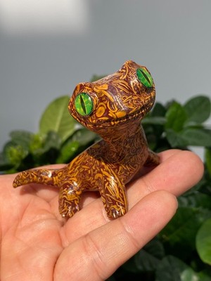 2.9'' Natural Moneystone Quartz Carved Crystal lizard skull reiki gift Decor