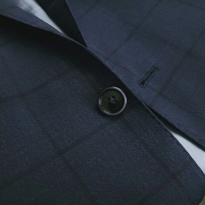 Harry Rosen Suit 42R Blue Windowpane Flat Pants 37x27 Wool Stretch 